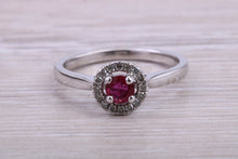Load image into Gallery viewer, Ruby and Halo Diamond set White Gold Ring