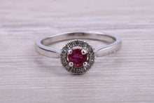 Load image into Gallery viewer, Ruby and Halo Diamond set White Gold Ring