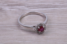 Load image into Gallery viewer, Ruby and Halo Diamond set White Gold Ring