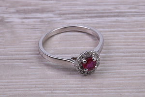 Ruby and Halo Diamond set White Gold Ring