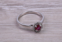 Load image into Gallery viewer, Ruby and Halo Diamond set White Gold Ring