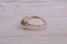 Load image into Gallery viewer, Dainty Round cut Emerald set Yellow Gold Ring
