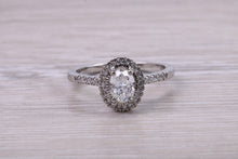 Load image into Gallery viewer, 0.80ct E VS2 Oval cut GIA Certified Natural Diamond Halo set Platinum Ring
