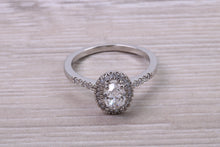 Load image into Gallery viewer, 0.80ct E VS2 Oval cut GIA Certified Natural Diamond Halo set Platinum Ring