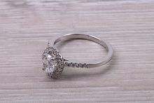Load image into Gallery viewer, 0.80ct E VS2 Oval cut GIA Certified Natural Diamond Halo set Platinum Ring