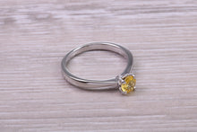 Load image into Gallery viewer, Half carat Yellow Sapphire set Platinum Solitaire