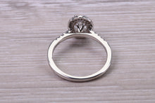 Load image into Gallery viewer, 0.80ct E VS2 Oval cut GIA Certified Natural Diamond Halo set Platinum Ring