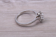 Load image into Gallery viewer, 0.80ct E VS2 Oval cut GIA Certified Natural Diamond Halo set Platinum Ring