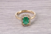 Load image into Gallery viewer, One carat Top Grade Natural Emerald and Natural Diamonds set Ring in 18ct Yellow Gold