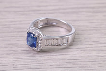 Load image into Gallery viewer, 1.30ct None Heat Treated Rectangle Cushion cut Corn Flower Blue Sapphire and 1ct Diamonds set, 18ct White Gold Ring