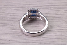 Load image into Gallery viewer, 1.30ct None Heat Treated Rectangle Cushion cut Corn Flower Blue Sapphire and 1ct Diamonds set, 18ct White Gold Ring