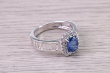 Load image into Gallery viewer, 1.30ct None Heat Treated Rectangle Cushion cut Corn Flower Blue Sapphire and 1ct Diamonds set, 18ct White Gold Ring