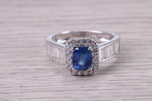 Load image into Gallery viewer, 1.30ct None Heat Treated Rectangle Cushion cut Corn Flower Blue Sapphire and 1ct Diamonds set, 18ct White Gold Ring
