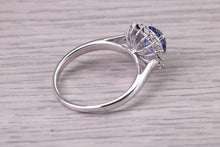 Load image into Gallery viewer, Natural Vivid Cornflower Blue Sapphire set 18ct White Gold Ring, 1.19ct Certified Sapphire with 0.50ct Round Diamonds