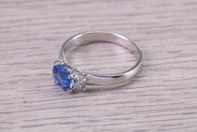 Load image into Gallery viewer, 1.15 carat All Natural None Heat Treated Beautiful Cornflower Blue Sapphire and Diamonds set 18ct White Gold Ring, Certified Sapphire
