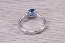 Load image into Gallery viewer, 1.15 carat All Natural None Heat Treated Beautiful Cornflower Blue Sapphire and Diamonds set 18ct White Gold Ring, Certified Sapphire
