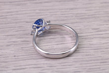 Load image into Gallery viewer, 1.15 carat All Natural None Heat Treated Beautiful Cornflower Blue Sapphire and Diamonds set 18ct White Gold Ring, Certified Sapphire