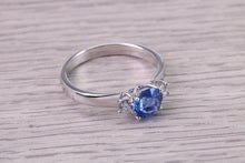 Load image into Gallery viewer, 1.15 carat All Natural None Heat Treated Beautiful Cornflower Blue Sapphire and Diamonds set 18ct White Gold Ring, Certified Sapphire
