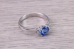 1.15 carat All Natural None Heat Treated Beautiful Cornflower Blue Sapphire and Diamonds set 18ct White Gold Ring, Certified Sapphire
