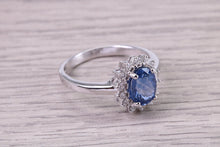 Load image into Gallery viewer, Natural 1.37ct Oval cut Vivid Royal Blue Sapphire and 0.25ct Top Graded Natural Round Diamonds set 18ct White Gold Ring,
