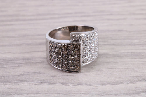 Champagne and White Natural Diamond set 18ct White Gold Cocktail Ring, Full Half carat Diamonds