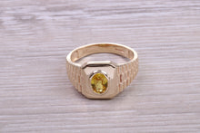 Load image into Gallery viewer, One carat Natural Oval cut Yellow Sapphire Gents Yellow Gold Ring, British Hallmarked