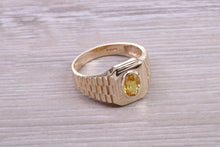 Load image into Gallery viewer, One carat Natural Oval cut Yellow Sapphire Gents Yellow Gold Ring, British Hallmarked