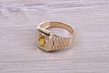 Load image into Gallery viewer, One carat Natural Oval cut Yellow Sapphire Gents Yellow Gold Ring, British Hallmarked