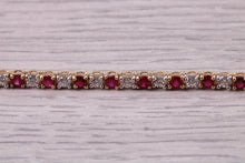 Load image into Gallery viewer, Four carats Natural Rubies and Diamonds set Solid Yellow Gold Tennis Bracelet, British Hallmarked