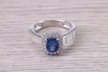 Load image into Gallery viewer, 1.30ct None Heat Treated Rectangle Cushion cut Corn Flower Blue Sapphire and 1ct Diamonds set, 18ct White Gold Ring