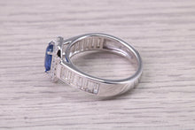 Load image into Gallery viewer, 1.30ct None Heat Treated Rectangle Cushion cut Corn Flower Blue Sapphire and 1ct Diamonds set, 18ct White Gold Ring