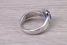 Load image into Gallery viewer, 1.30ct None Heat Treated Rectangle Cushion cut Corn Flower Blue Sapphire and 1ct Diamonds set, 18ct White Gold Ring