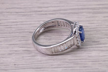 Load image into Gallery viewer, 1.30ct None Heat Treated Rectangle Cushion cut Corn Flower Blue Sapphire and 1ct Diamonds set, 18ct White Gold Ring