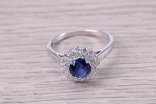 Load image into Gallery viewer, Natural Vivid Cornflower Blue Sapphire set 18ct White Gold Ring, 1.19ct Certified Sapphire with 0.50ct Round Diamonds