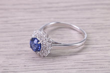 Load image into Gallery viewer, Natural Vivid Cornflower Blue Sapphire set 18ct White Gold Ring, 1.19ct Certified Sapphire with 0.50ct Round Diamonds