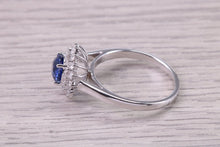 Load image into Gallery viewer, Natural Vivid Cornflower Blue Sapphire set 18ct White Gold Ring, 1.19ct Certified Sapphire with 0.50ct Round Diamonds
