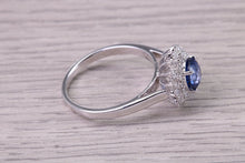 Load image into Gallery viewer, Natural Vivid Cornflower Blue Sapphire set 18ct White Gold Ring, 1.19ct Certified Sapphire with 0.50ct Round Diamonds