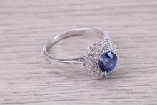 Load image into Gallery viewer, Natural Vivid Cornflower Blue Sapphire set 18ct White Gold Ring, 1.19ct Certified Sapphire with 0.50ct Round Diamonds