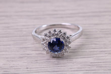 Load image into Gallery viewer, Natural Vivid Cornflower Blue Sapphire set 18ct White Gold Ring, 1.19ct Certified Sapphire with 0.50ct Round Diamonds