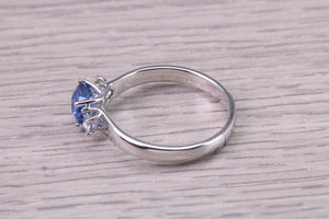 1.15 carat All Natural None Heat Treated Beautiful Cornflower Blue Sapphire and Diamonds set 18ct White Gold Ring, Certified Sapphire