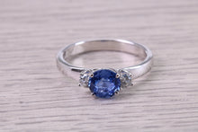 Load image into Gallery viewer, 1.15 carat All Natural None Heat Treated Beautiful Cornflower Blue Sapphire and Diamonds set 18ct White Gold Ring, Certified Sapphire