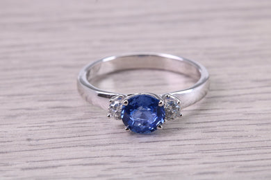 1.15 carat All Natural None Heat Treated Beautiful Cornflower Blue Sapphire and Diamonds set 18ct White Gold Ring, Certified Sapphire