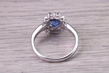 Load image into Gallery viewer, Natural 1.37ct Oval cut Vivid Royal Blue Sapphire and 0.25ct Top Graded Natural Round Diamonds set 18ct White Gold Ring,