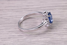 Load image into Gallery viewer, Natural 1.37ct Oval cut Vivid Royal Blue Sapphire and 0.25ct Top Graded Natural Round Diamonds set 18ct White Gold Ring,
