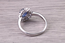 Load image into Gallery viewer, Natural 1.37ct Oval cut Vivid Royal Blue Sapphire and 0.25ct Top Graded Natural Round Diamonds set 18ct White Gold Ring,