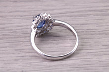 Load image into Gallery viewer, Natural 1.37ct Oval cut Vivid Royal Blue Sapphire and 0.25ct Top Graded Natural Round Diamonds set 18ct White Gold Ring,