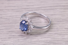 Load image into Gallery viewer, Natural 1.37ct Oval cut Vivid Royal Blue Sapphire and 0.25ct Top Graded Natural Round Diamonds set 18ct White Gold Ring,