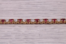 Load image into Gallery viewer, Four carats Natural Rubies and Diamonds set Solid Yellow Gold Tennis Bracelet, British Hallmarked