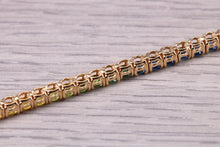 Load image into Gallery viewer, Five carats Multi Coloured Natural Sapphire set Solid Yellow Gold Tennis Bracelet, All Real Rainbow Coloured Sapphires, British Hallmarked