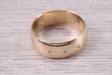 Load image into Gallery viewer, 8 mm Wide Yellow Gold Band set With 11 x Round Cut Diamonds, British Hallmarked